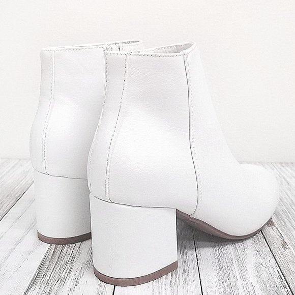 New White Chunky Heel Short Ankle Boots Booties - Picture 5 of 5